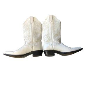Mexican western boots women's cowgirl size 6.5 white leather excellent throughou